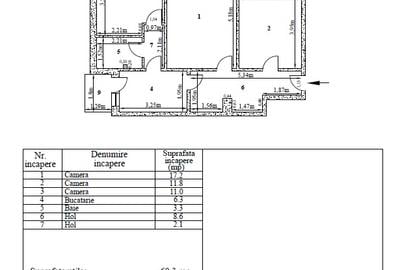 Apartament cu 3 camere în Țiglina 2