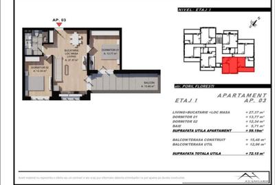 Apartament cu 3 camere, 60 mp,balcon ,zona Eroilor - 1