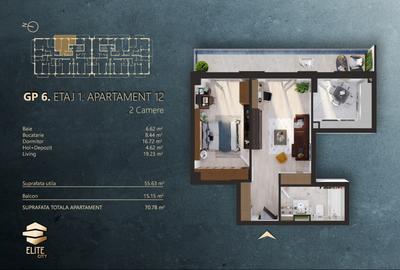 PF Vand apartament 2 camere, 55mp in Elite City - 2