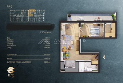 | Apartament 2 camere | 59 mp | Parcare | Elite City | - 2