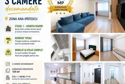 Apartament 3 camere, ETAJ 1, 109 mp, mobilat și utilat, VASLUI - ANA IPĂTESCU; - 1