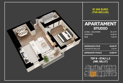 Studio modern, nou, finisaje la alegere, în Popești-Leordeni - 54 mp - 1