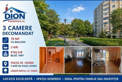 Apartament cu 3 camere decomandat în Central