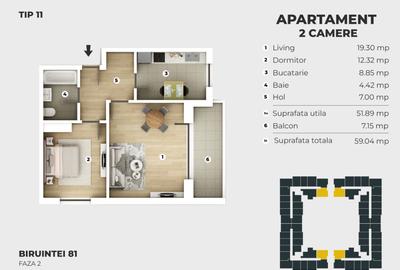 Apartament cu 2 camere decomandat în Central