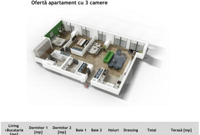 Apartament cu 3 camere semidecomandat în Central