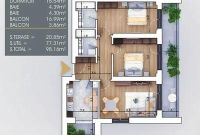 3 Camere | finalizat  | 2 lifturi | 7 min Metrou | incalzire pardoseala - 2