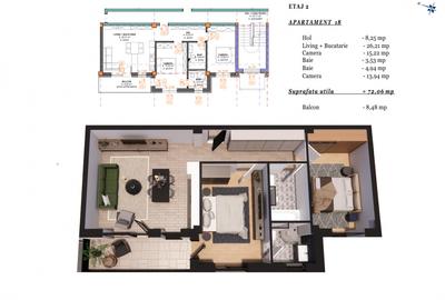De vânzare | Apartament semifinisat | 72 mp | Balcon | Terra Gardens Chinteni - 9