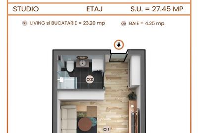 Garsoniera tip studio complex Eurocasa Residence,Militari Residence, Comision 0% - 5