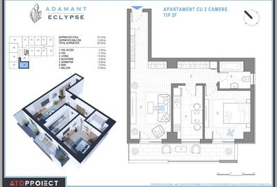 ADAMANT ECLYPSE, 2 camere decomandat, TIP 2F, 69.9mp - 2