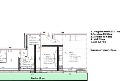 Apartament 3 camere cu gradina proprie 52 mp Leordeni Penny. - 2