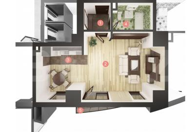 Apartament 1 camere, 48 mp, semifinisat, imobil nou - Manastur - 1