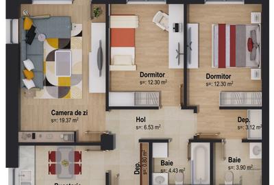 Apartament cu 3 camere în Zona Tractorul - 3