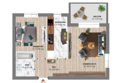 Apartament 2 camere, etaj 10/10, orientare Est, Greenfield B - 12