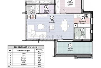Apartament 2 camere - living 30 mp - balcon mare - camara - 9