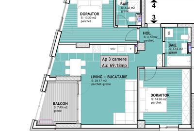 Apartament cu 3 camere semidecomandat în Torontalului