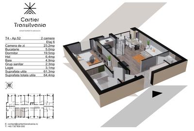 Apartament cu 2 camere decomandat în Noua