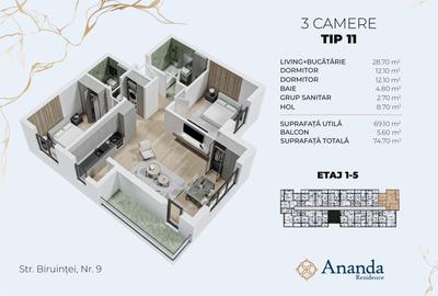 Apartament cu 3 camere decomandat în Central