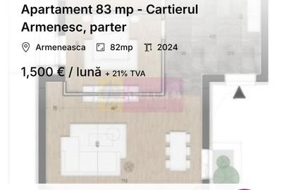 Apartament cu 2 camere decomandat în Armeneasca