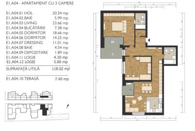 Apartament 3 camere, etaj 1, 106,6 mp utili - 7