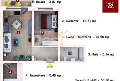 Studio 50 mp, etaj intermediar, cu balcon si loc de parcare, situat in Subcetate - 8