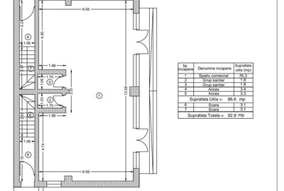Spațiu comercial 87 mp | Vitrină 13 ml | 2 grupuri sanitare | Depozitare - 7