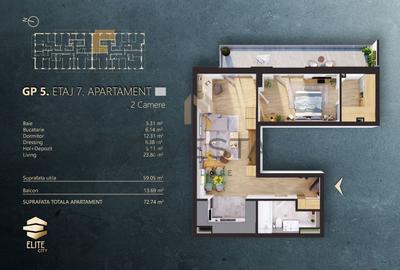 Apartament 2 camere decomandate cu terasa in Elite City 2860 euro/mp! - 8