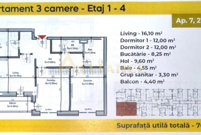 SECTOR 4 | Apartament cu 3 camere - 2 bai - decomandat | 71 MP - 8