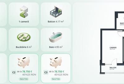 Apartament 1Cam, 78.640 euro+TVA, 41,6mp - 13