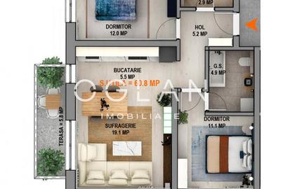 Apartament 3 camere cu balcon generos,- comision 0% - 1