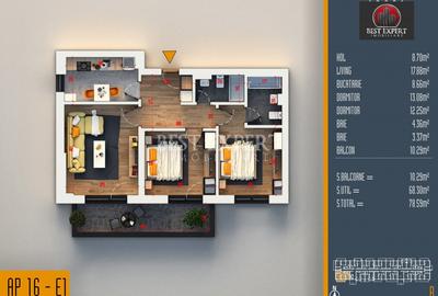 Apartament 3 camere decomandate, Bloc de apartamente, P+10etaje, Suprafata utila 78.59 m², Sector 3, Bucuresti