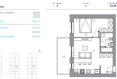 Apartament 2 camere 2 C-53,21 mp / Hils Titanium / Metrou Nicolae Teclcu / - 2