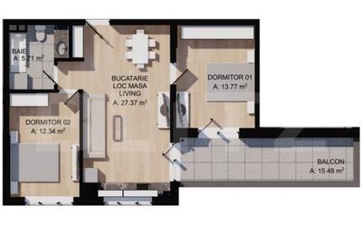 Apartament cu 3 camere, terasa 15mp, parcare , zona centrala - 1