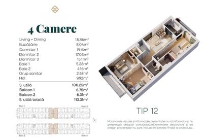 Metrou Berceni 500m – Nou – 4 camere 2 bai 2 balcoane 113mp – 168,300 + tva - 2