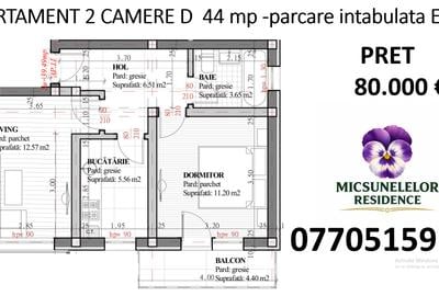 INTABULATA Apartament 2 Camere 44 mp + parcare intabulata  Lunca Cetatuii - 2