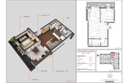 APARTAMENT tip STUDIO - 2 camere, 53 mp, ETAJ 1, Complex LOGICENT; - 8