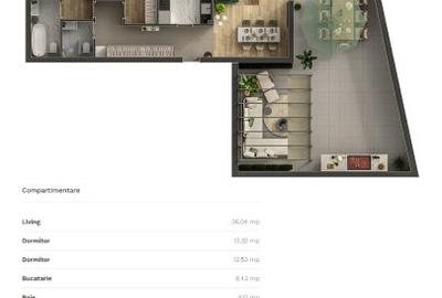 Lead Oltenitei - Apartament 3 camere de Tip A3E cu terasa - Finalizat - 19