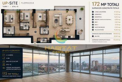 UP-SITE Floreasca | 4 Camere | 172 mp | Etaj 15 | Vedere Panoramică | 936.540 € - 2