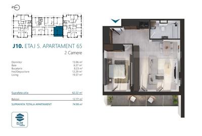 Apartament cu 2 camere, 62 mp, Ansamblu Rezidential, zona RIVUS - 2