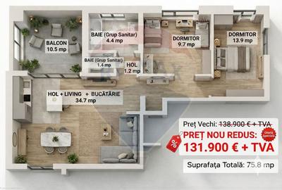 De vanzare aparmanet cu 3 camere, bloc 2025, Martir Horia - Bacau - 1