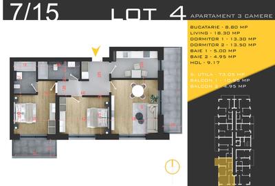 Apartament cu 3 camere, decomandat, 88.95 mp, cu centrala termica, si aproape de metrou.