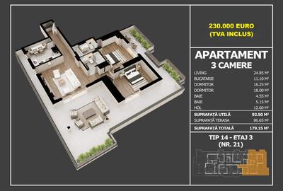 Apartament cu 3 camere decomandat în Central