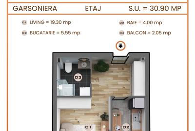 VANZARE GARSONIERA DECOMANDATA CU BALCON-PROIECT NOU MILITARI STR TINERETULUI - 2