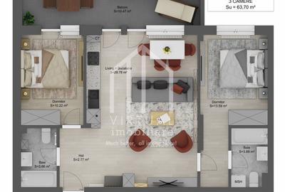 Apartament cu 3 camere 63.70 mp + balcon |Doamna Stanca - 2