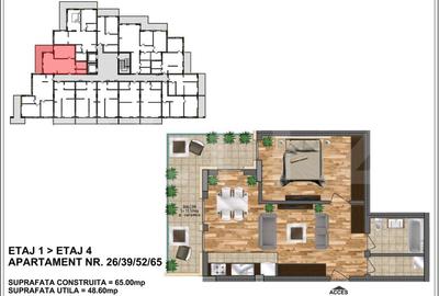 Apartament de vanzare, bloc nou, zona Aurel Vlaicu 48,60 mp+ terasa 13.5 ceramic - 1