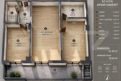 Apartament 3 camere, 70 mp total, acces pietonal Vivo - 19