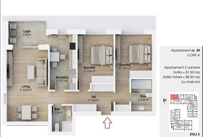 Apartament 3 camere decomandat spatios 1 Decembrie 1918 stoc limitat - 1