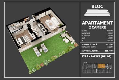 Apartament cu 2 camere decomandat în Sud