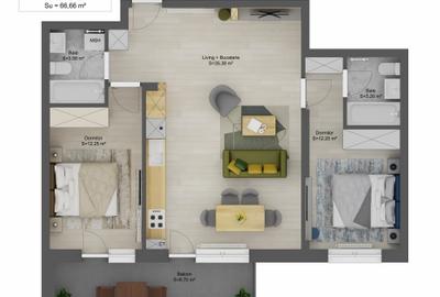 Apartament 3 camere 66,66 mp + balcon 9 mp Cartier Doamna Stanca - intabulat - 6