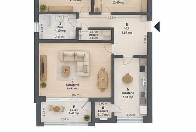 COPOU, Liceul Ibrăileanu – 3 camere, etaj 1/4, 84mp, garaj+boxă - 1