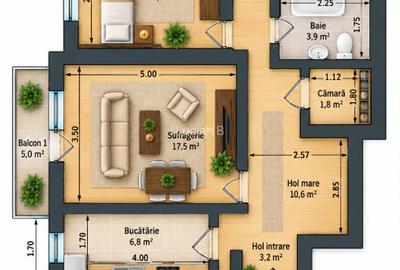 Apartament 3 camere, 2 balcoane, etaj 1/10, Cluj-Napoca, Mănăștur - 3